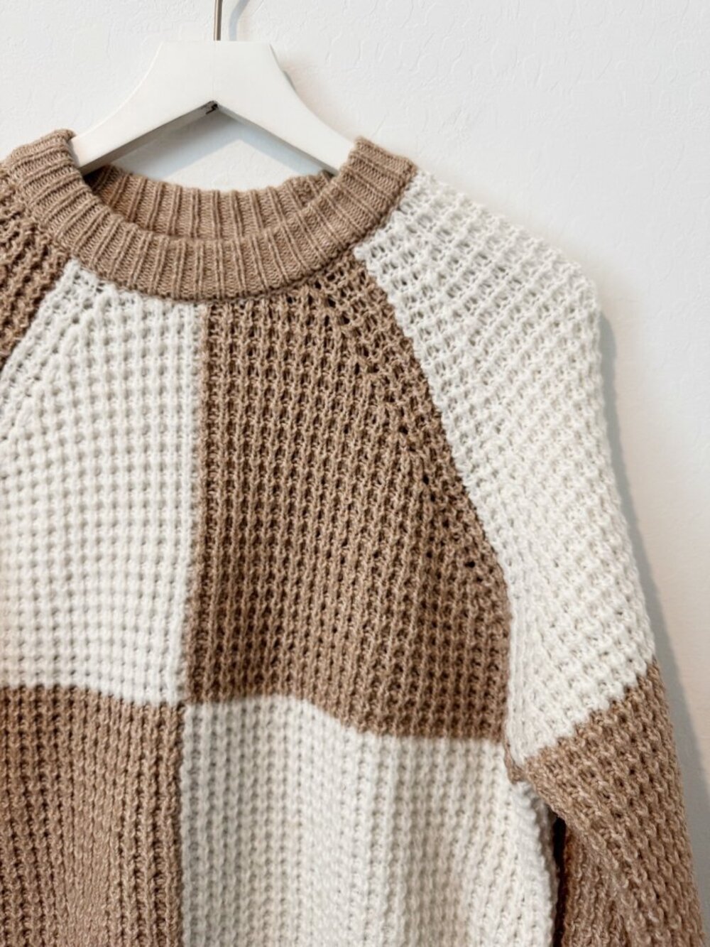 Mango Sweater Size M Checkered Colorblock Textured Knit Pullover Slouchy Indie - Picture 4 of 10